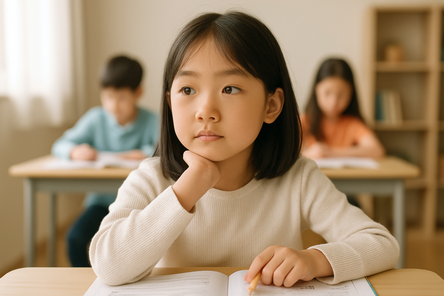 학원 책상의 초등학생