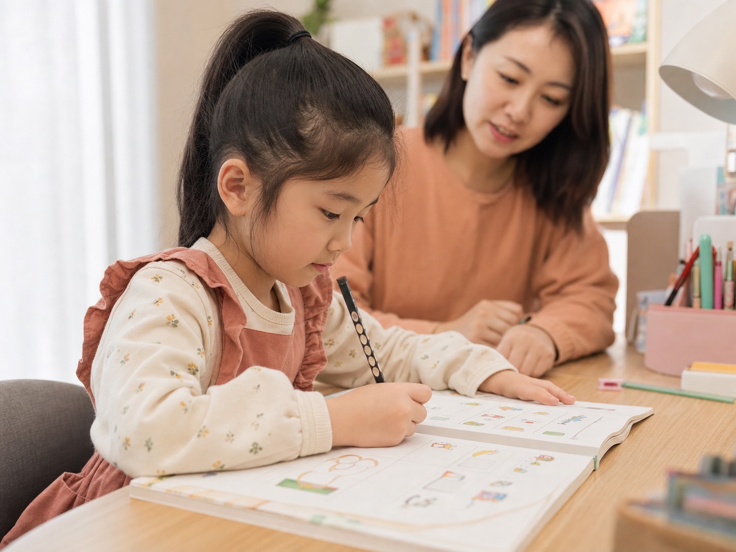An Elementary School Student Studying English at Home